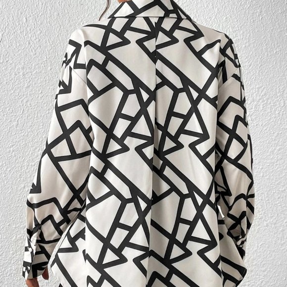 All Over Print Drop Shoulder High Low Hem Shirt blouse - Picture 4 of 4